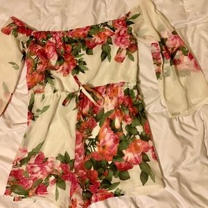 Pink/green flower romper dress